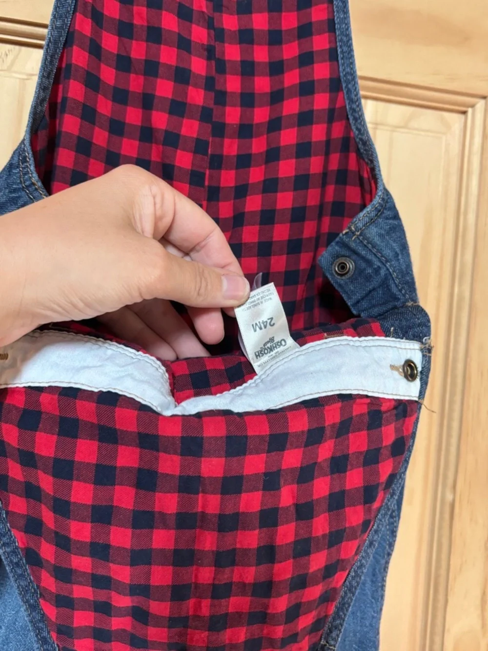 OshKosh B'gosh Denim Overalls with Heart Bib and Plaid Lining 24 Months